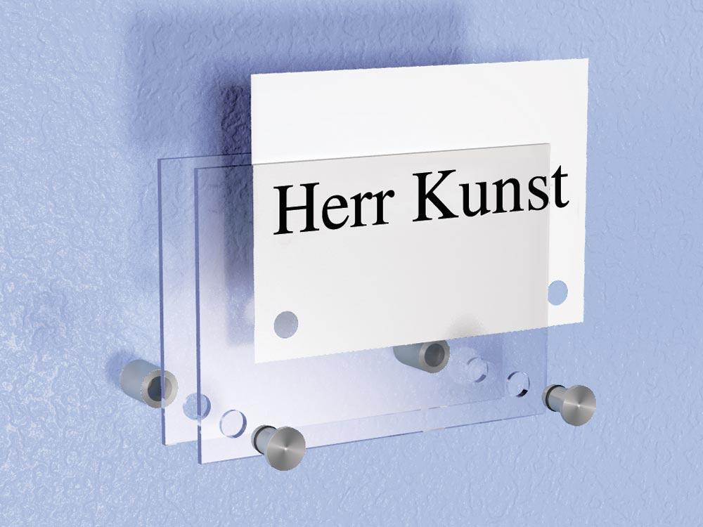 Hinweisschild, Format DIN A4, BxH 210x297 mm, best. aus 2 Acrylglasscheiben mit Edelstahlhalterungen