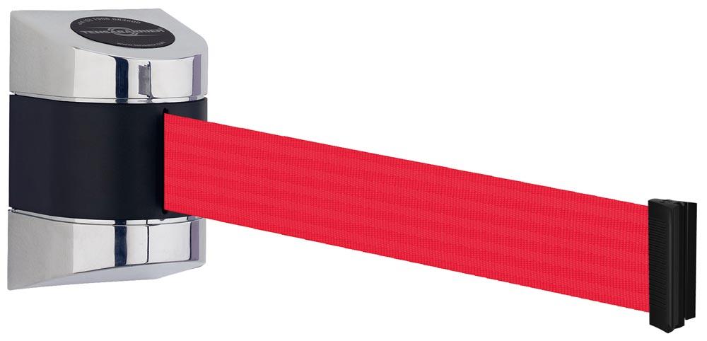Wandkassette mit Rollgurt, Wandfixierung inkl. Wandanschluss, Gehäuse Kunststoff Chrom, Gurt 4,60 m, rot