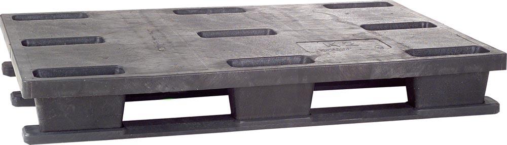 Kunststoffpalette, PE-RE, schwarz, Oberdeck offen, ohne Rand, 3 Kufen, BxTxH 800x1200x160 mm, Traglast kg stat/dynam/Regal 4000/1200/400
