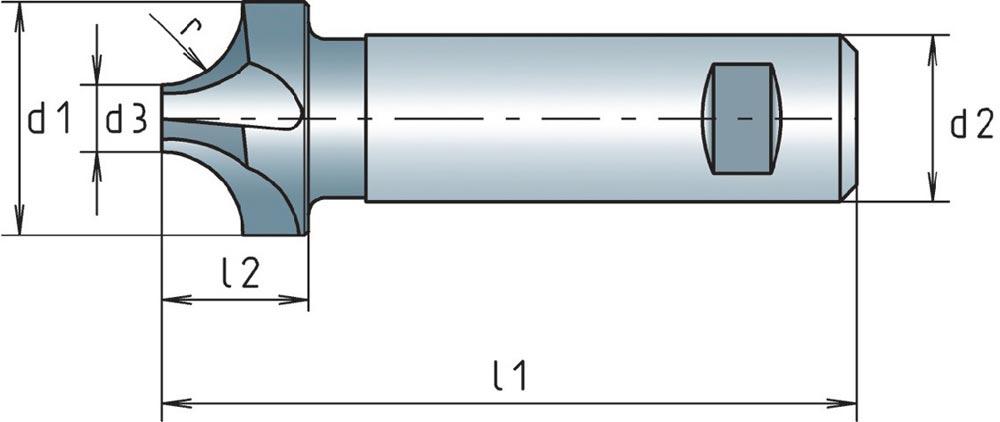 Viertelkreisprofilfräser DIN 6518 B Typ N Radius 1,5 mm HSS-Co DIN 1835 B Schneidenanzahl 4