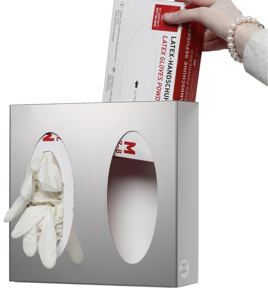 Edelstahl Wandspender, 2-fach für Handschuhboxen, geschlossen, 250x225x80 mm, inkl. Befestigungsmaterial