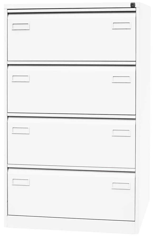 Hängeregistraturschrank LIGHT, BxTxH 800x622x1321 mm, doppelbahnig, 4 Schubladen, Griffleiste, verkehrsweiß