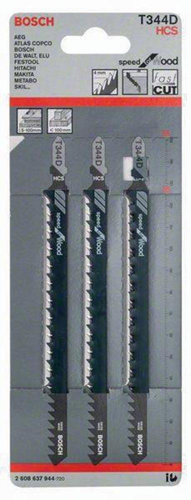 Stichsägeblatt T 344 D Gesamtlänge 152 mm Zahnteilung 4 mm HCS 3 Stück / Karte