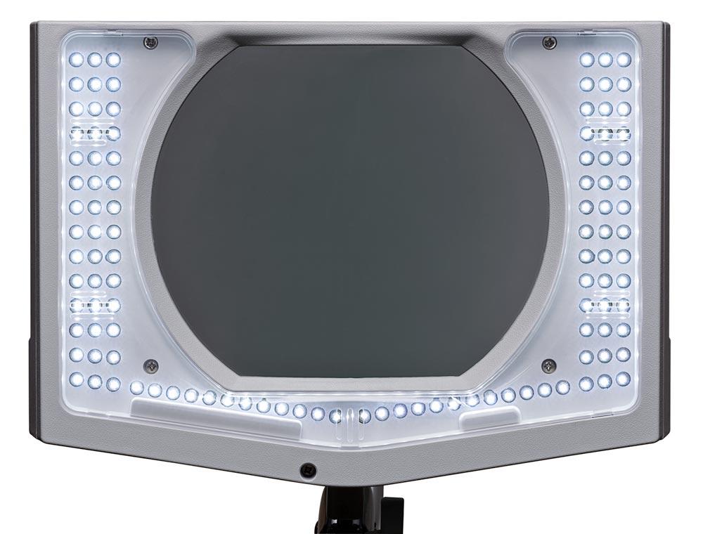 LED-Lupenleuchte, 3 Dioptrien, 1,75-fache Vergrößerung, Linsen-Durchm. 7,5x6,2 Zoll (195x157 mm), 108 LEDs, Höhe 420 mm, Klemmfuß, weiß