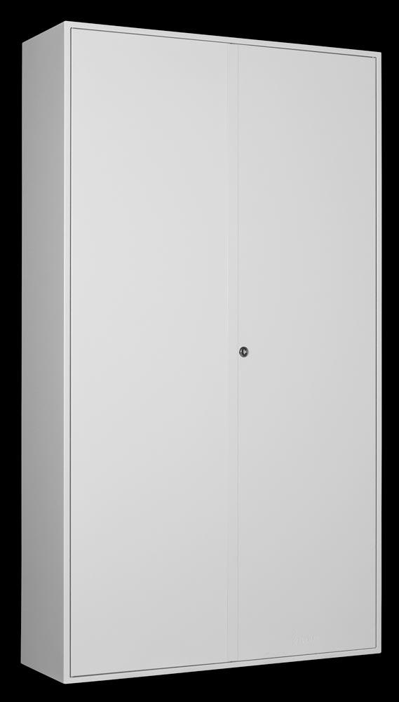 Schlüsselschrank, zweitürig, Stahlblech, Raster-Hakenleisten, 500 Haken, Zylinderschloss, BxTxH 730x205x550 mm