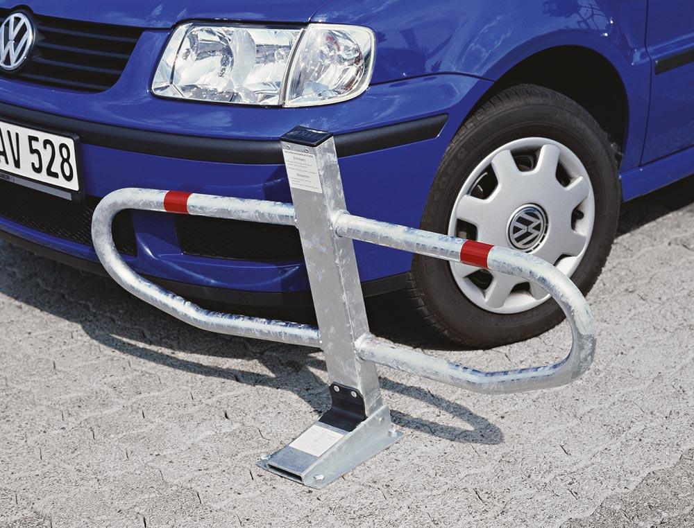 Flexibler Parkplatzbügel aus Stahl, verzinkt, PZ-gleichschließend, zum Aufdübeln, BxH 1000x600 mm