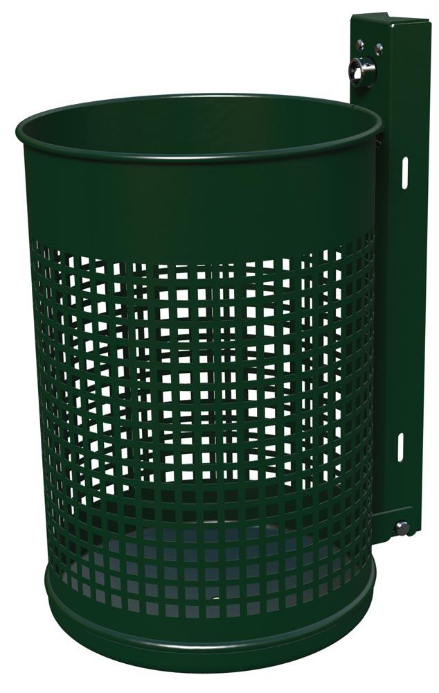 Abfallbehälter 20 l, Ausf. gelocht, DxH. 265x410 mm, inkl. Befestigungsschiene + Dreikantschlüssel, RAL 6005
