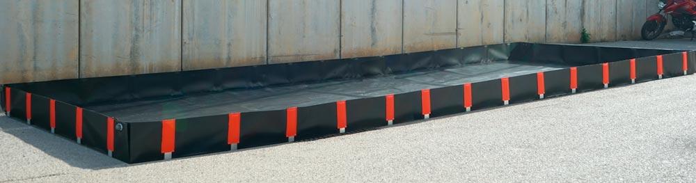 Flexible Auffangwanne, BxTxH 2500x7000x250mm, Aufnahme 4375 Liter, für 1x20 Fuß Container
