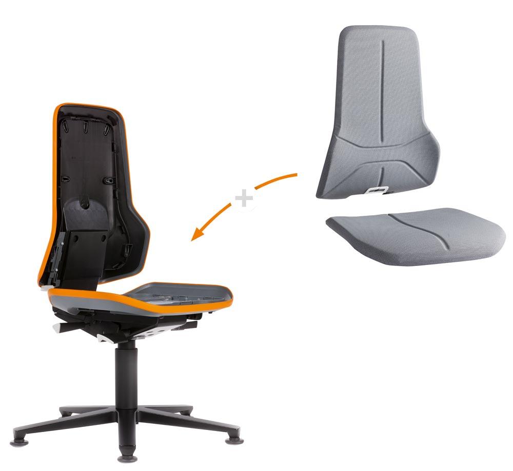Arbeitsdrehstuhl, Permanentkontakt, mit Rollen, Flexband orange, Basisstuhl ohne Polster, Sitz Höhe 450-620 mm, DIN 68877 Arbeitsdrehstuhl, Permanentkontakt, mit Rollen, Flexband orange, Basisstuhl ohne Polster, Sitz Höhe 450-620 mm, DIN 68877