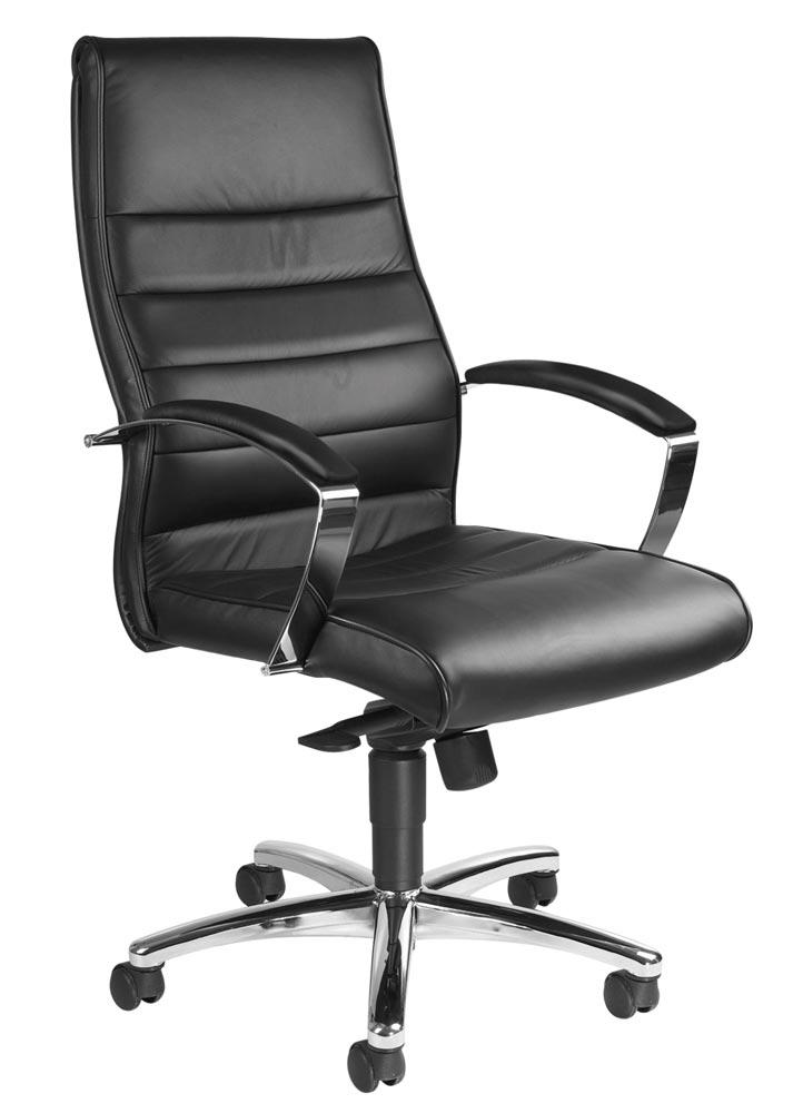 Bürodrehstuhl, Sitz-BxTxH 480x500x420-550 mm, Rückenlehne 680 mm hoch,  Wippmechanik, Leder schwarz, inkl. Armlehnen