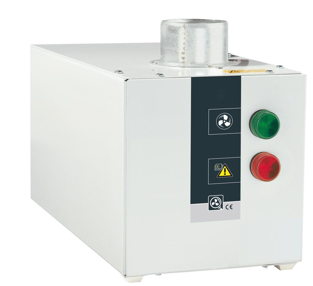 Entlüftungsaufsatz, BxTxH 200x400x200 mm, für 120-fachen Luftwechsel, steckerfertig, Stahlgehäus, ohne Überwachung, RAL 7035