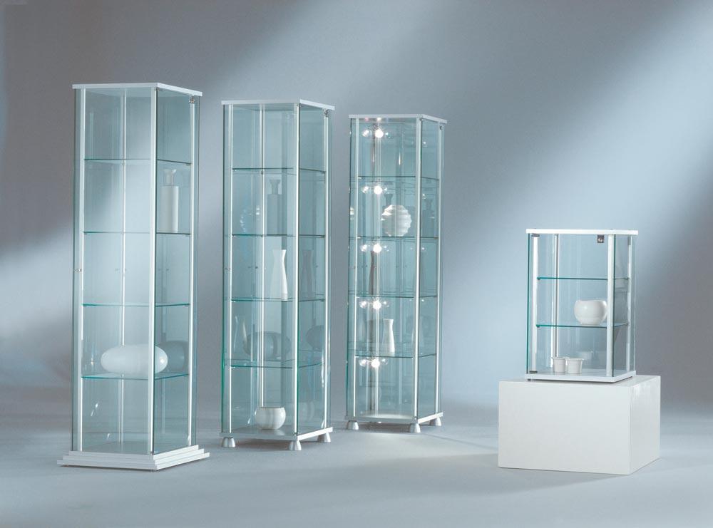 Aufsatzvitrine, Ganzglas, Sichtböden oben/unten Dekor-Silber, 2 Dickglasböden, BxTxH 430x430x700 mm