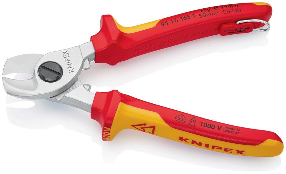 Kabelschere Länge 165 mm Kopf verchromt VDE mit Befestigungsöse Mehrkomponenten-Hüllen Form 1