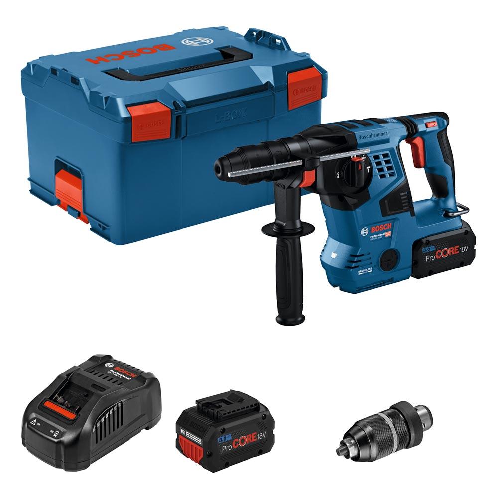 BOSCH Akku-Bohrhammer GBH 18V-28 CF (2xPC8.0Ah GAL1880CV Quick Change Chuck L-Boxx)