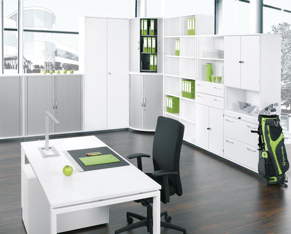 Büro-Querrollladenschrank, BxTxH 1200x425x1152 mm, 3 OH, 2 Böden, Schloss, lichtgrau