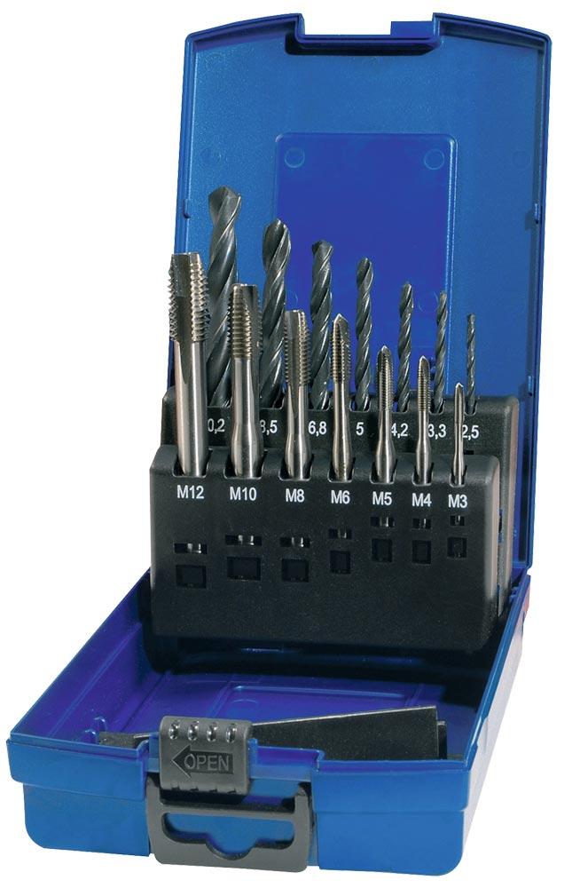 Maschinengewindebohrersatz DIN 371/376 C M3-M12 14 teilig HSS Kunststoffkassette