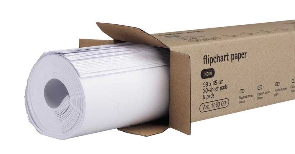 Flipchart-Papier, holzfrei weiß, chlorfrei gebleicht, Papierstärke 80 g/qm, Blattformat 650x980 mm, kariert, VE 10 Blöcke