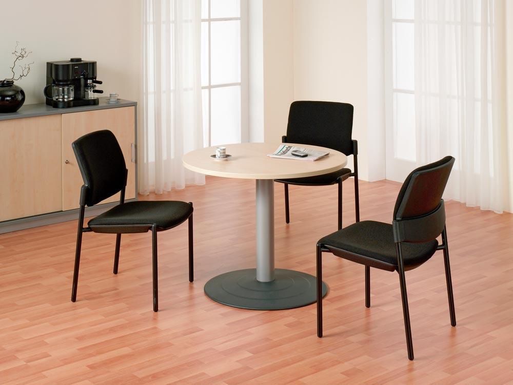 Steh-Tisch, Durchm.xH 900x1100 mm, Rund, Plattenfarbe buche, Säule silber, Tellerfuß anthrazit