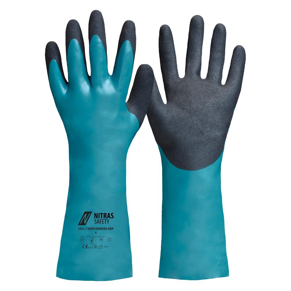 Chemikalienschutz-Handschuhe Green Barrier Grip Nitril, Farbe blau/schwarz, Gr. 10