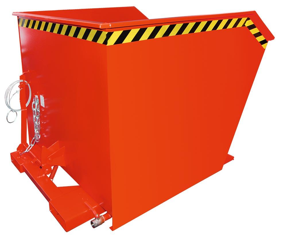 Späne-Mulden-Selbstkippbehälter, automatischer Aufrichter, Traglast 1500 kg, LxBxH 1640x1680x1090 mm, Vol. 2,0 cbm, RAL 3000 feuerrot