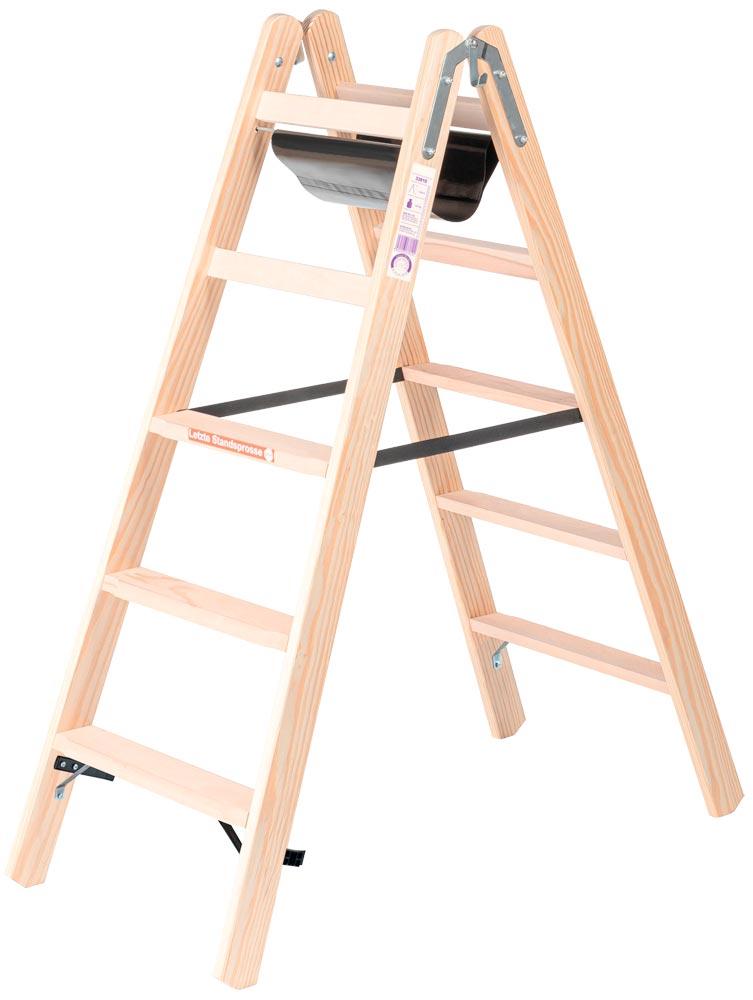Stufen-Stehleiter Holz, beidseitig begehbar, 2x5, Leiterlänge 1,23 m, Arbeitshöhe 2,70 m