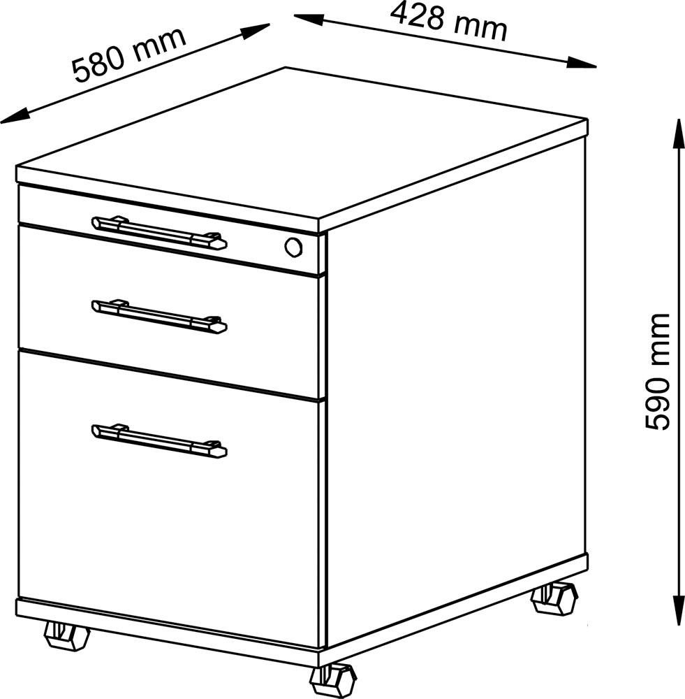 Rollcontainer, BxTxH 428x580x590 mm, 1 Utensilienschub, 1 Schublade, 1 Hängeregistratur, Schloss, weiß