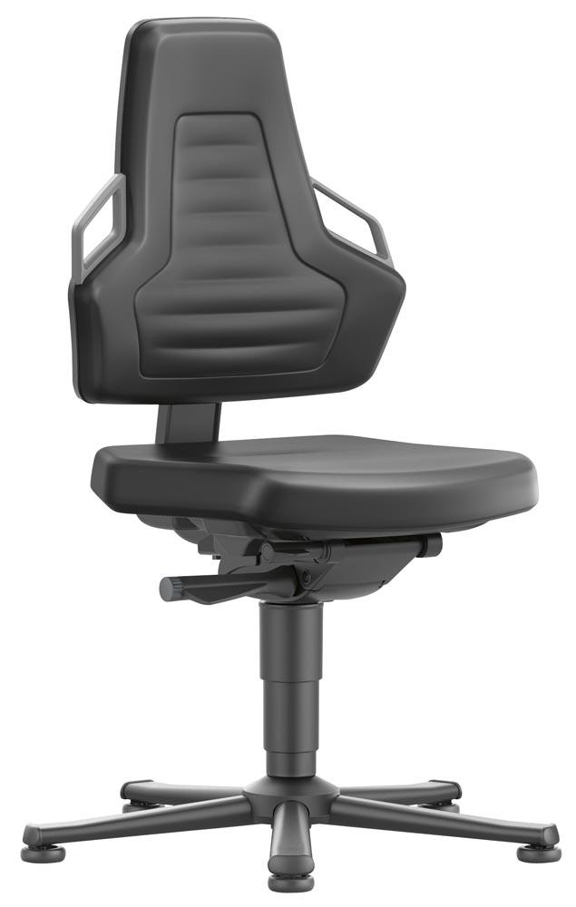 Arbeitsdrehstuhl mit autom. Gewichtregulierung, Sitz Kunstleder schwarz, Griffe grau, Gleiter, Sitz Höhe 450-600 mm