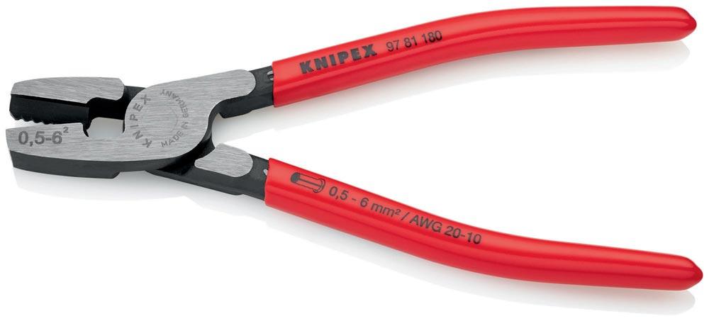 Aderendhülsenzange Gesamtlänge 180 mm 0,5 - 6,0 (AWG 20 - 10) mm poliert Kunststoffüberzug für Aderendhülsen