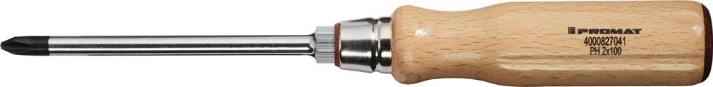 Schraubendreher Größe PH 2 Klingenlänge 100 mm Holzgriff Rundklinge mit 6-Kant Ansatz