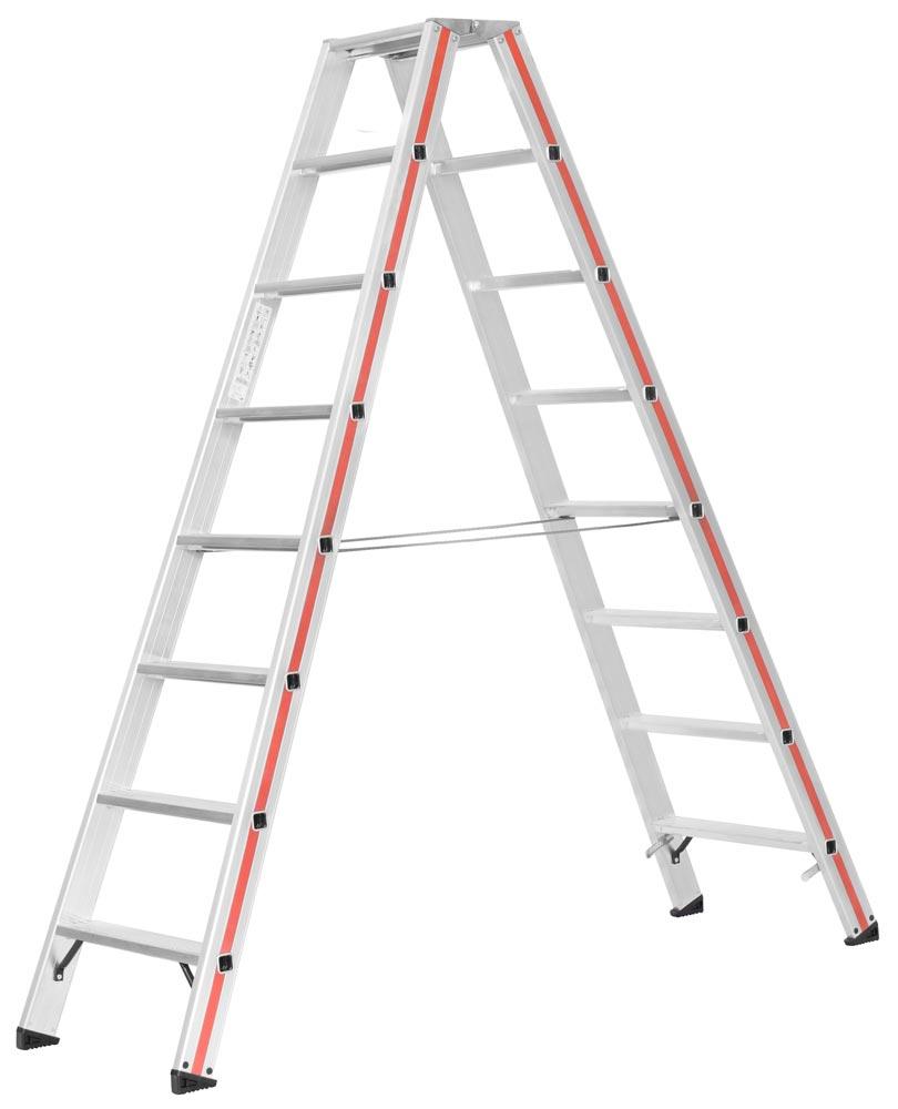 Stufen-Stehleiter, beidseitig begehbar, inkl. Spreizsicherung, Höhe 3230 mm, 2x14 Stufen, Gewicht 21,6 kg