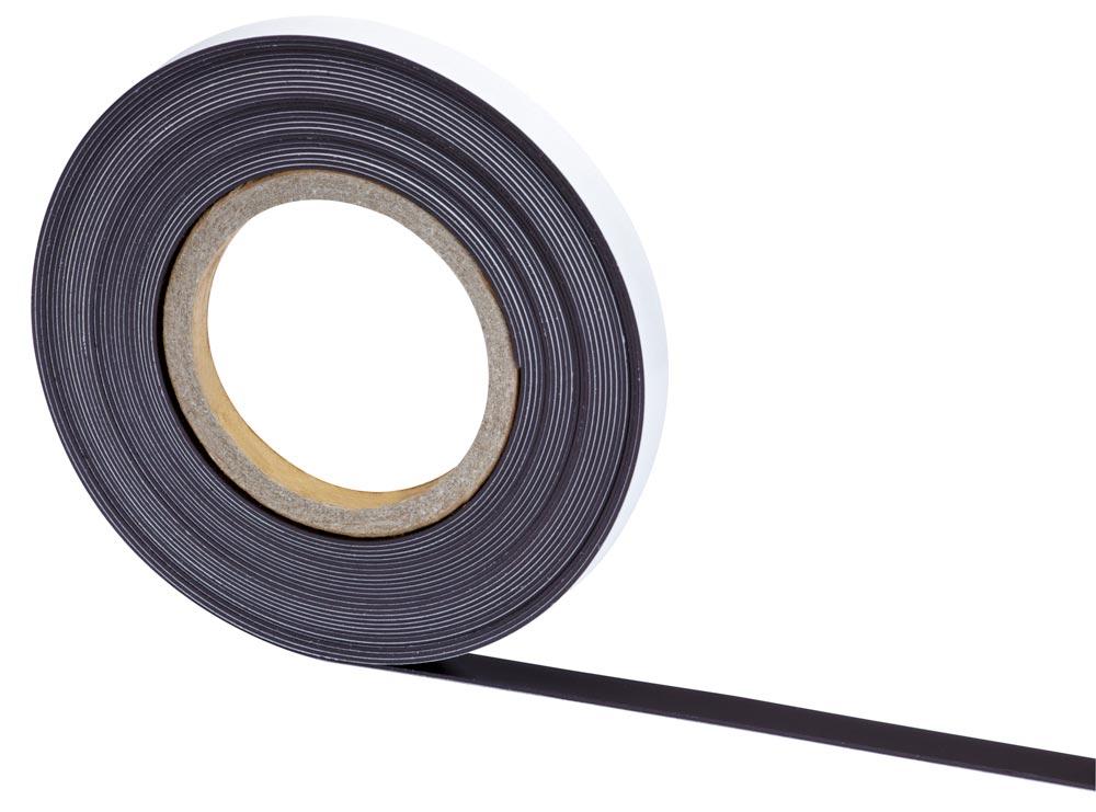 Magnetband, Rolle 10 m lang, 15 mm breit, 1 Seite selbstklebend, 1 Seite magnetisch