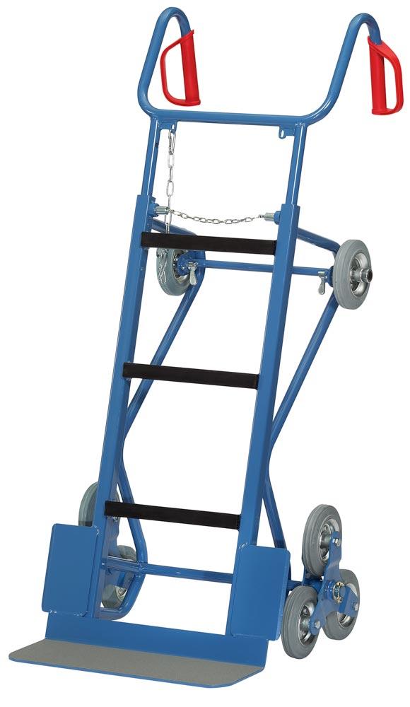 Gerätekarre, Schaufel 550x190 mm, BxH 700x1300 mm, kompl. mit Lufträdern, Treppensternen, Tragholm und Spanngurt, Traglast 400 kg, RAL 5007 blau