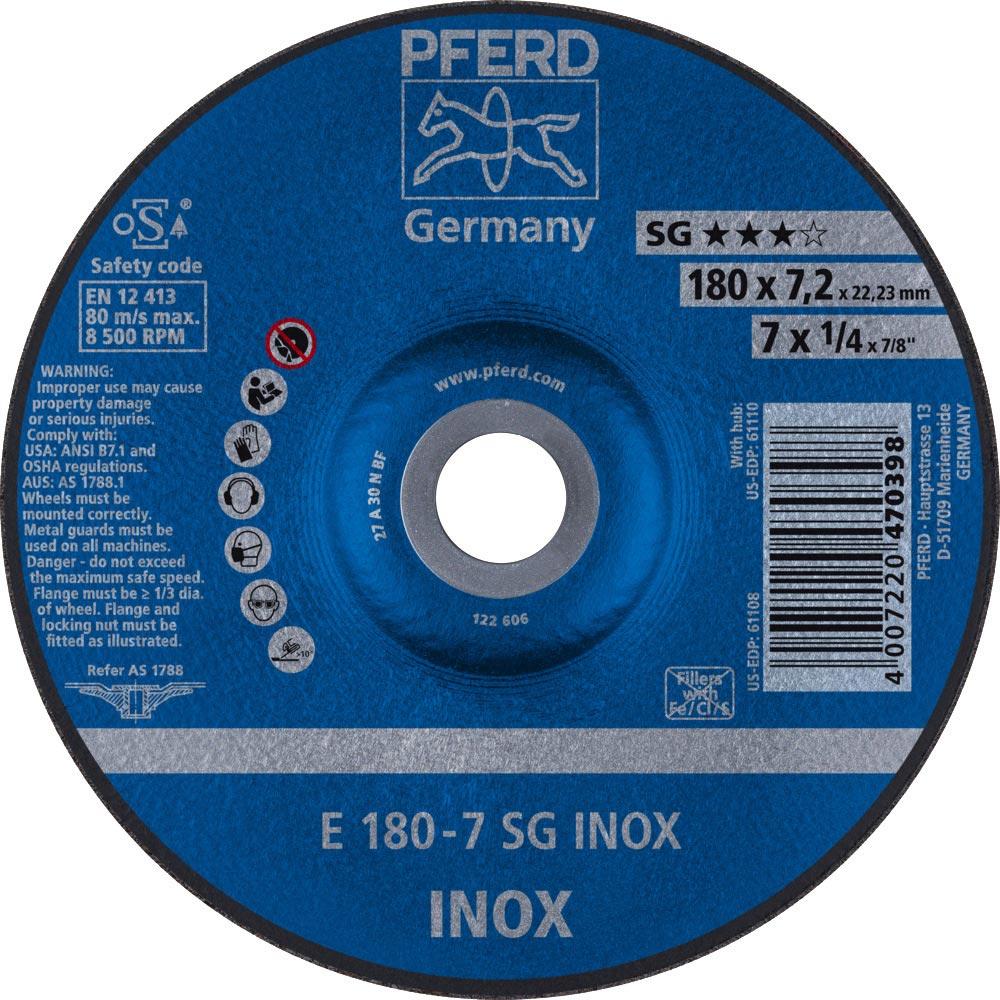 Schruppscheibe SG INOX D180xS7,2mm gekröpft INOX Bohrung 22,23 mm