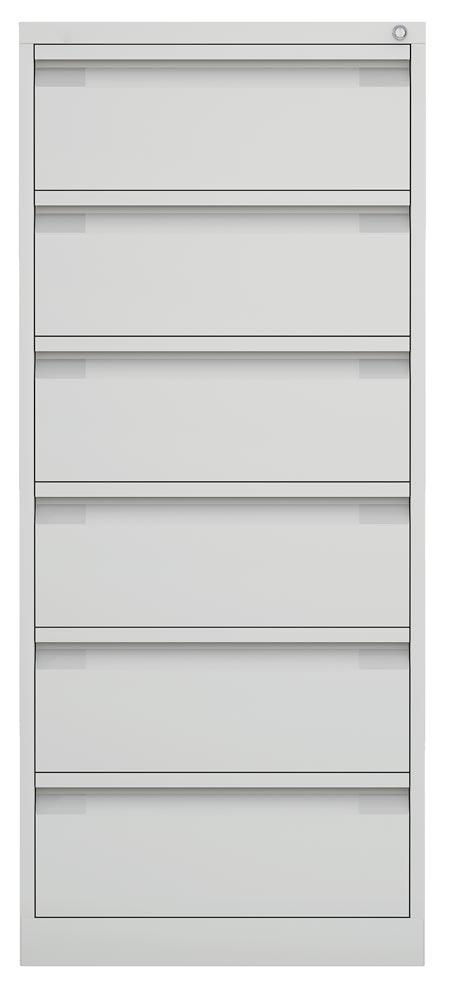 Karteischrank, BxTxH 800x622x1321 mm, DIN A5, dreibahnig, 6 Schubladen, Griffleiste, reinweiß