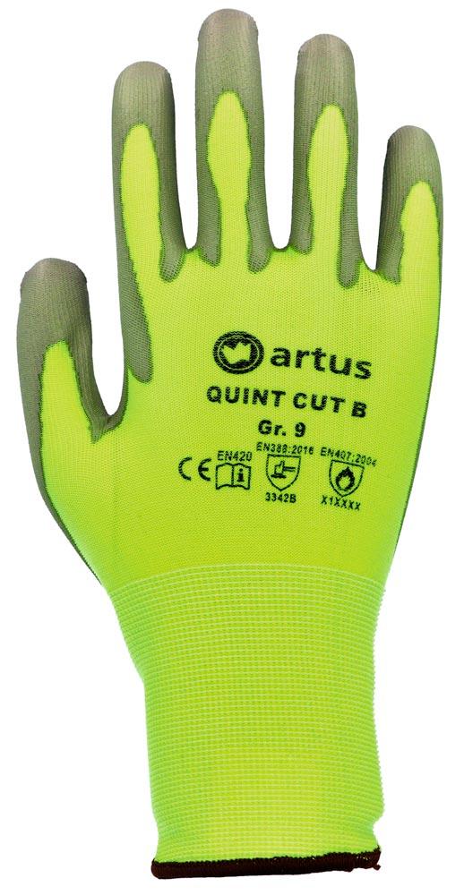 Schnittschutz-Hand. artus Quint Cut B, Farbe gelb, Gr. 8