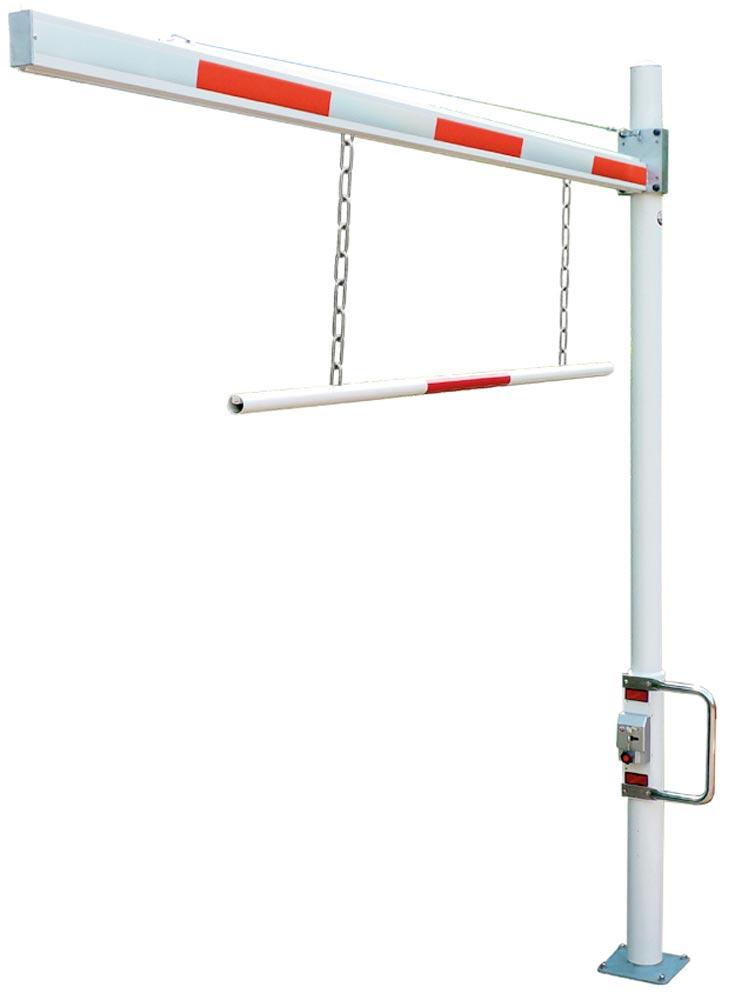 Höhenbegrenzer drehbar, Sperrweite 4,5 m, m.Verstellb. Durchfahrtshöhe bis 2,8 m, Stützen verzinkt 101,6x2,9 mm, Sperrbalken Alu 86x46 mm, z. Dübeln