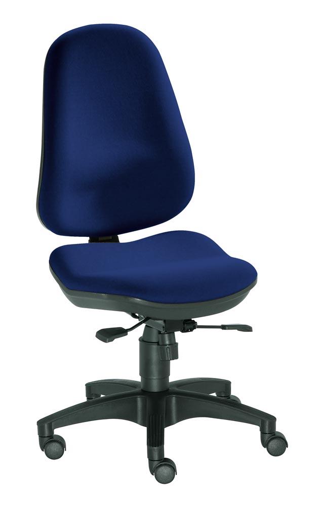 Bürodrehstuhl, Gr.S, Sitz-BxTxH 460x440x430-530 mm, Lehnenh. 560-610 mm, Punkt-Synchronm., Lendenwirbelstütze, Bandscheibensitz, Bezug dunkelblau