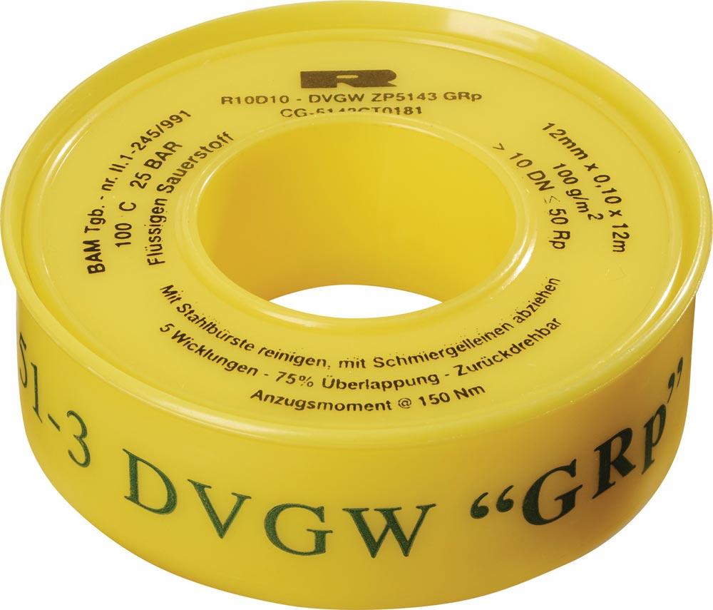 PTFE Dichtband GRp L12 m B12 mm D0,1 mm gelb 100 g/m Rolle