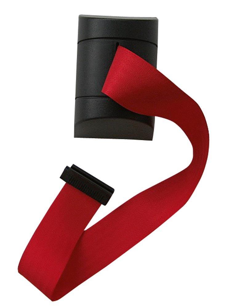 Wandkassette mit Rollgurt, Wandfixierung inkl. Wandanschluss, Gehäuse Kunststoff schwarz, Gurt 4,60 m, rot