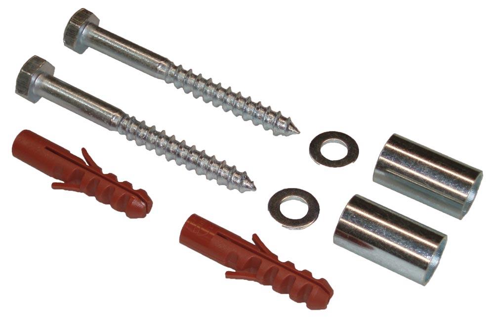 Wandbefestigungs-Set, best. aus je 2xSchrauben, 10x100 mm, Dübel S12, U-Scheiben M10, Distanzstücke, 20x36 mm