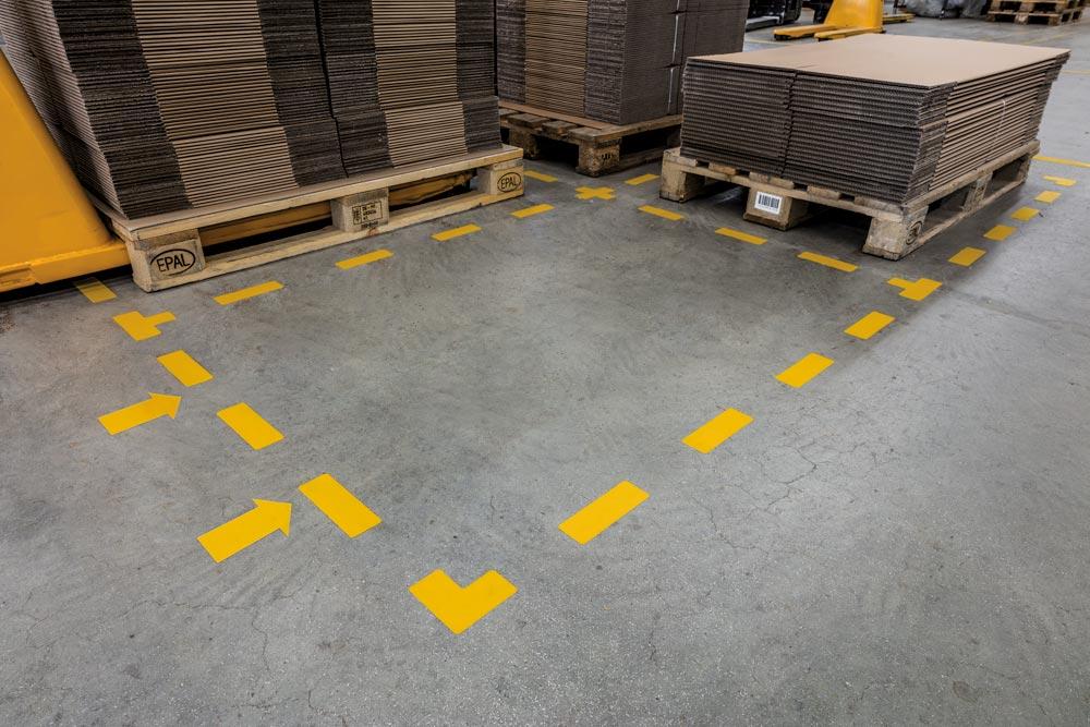 Bodenmarkierung, selbstklebend, Pfeil-Form, LxB 200x100 mm, Farbe gelb, VE 10 Stück, Mindestabnahme 2 VE