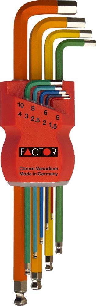 Sechskant-Stiftschlüssel-Satz mit Kugelkopf u. Farbcode 1,5-10 mm 9tlg.