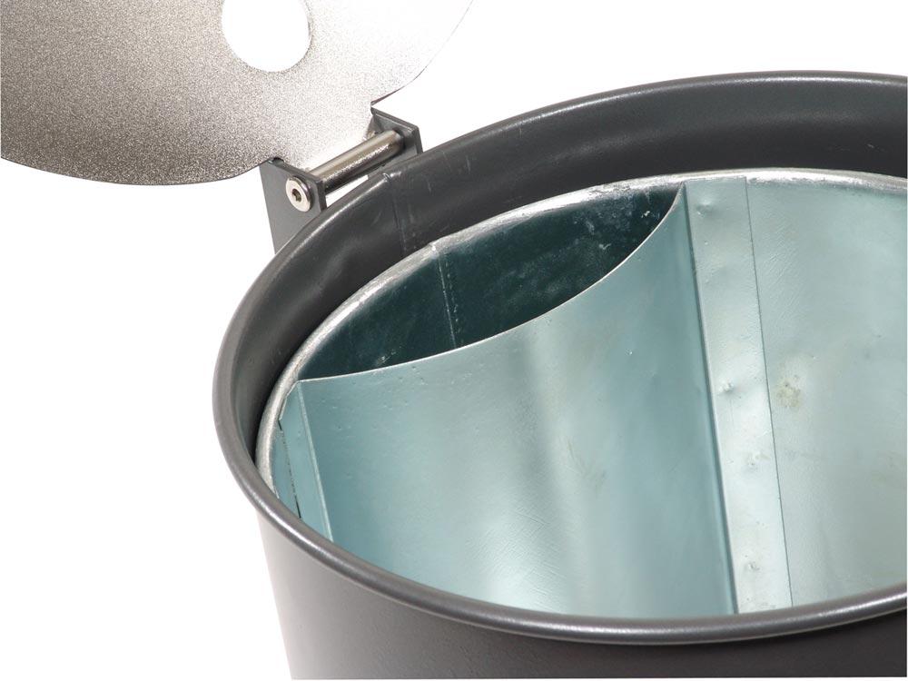Abfallbehälter mit Ascher 50 l, m. Edelst.-Deckelscheibe DxH 380x515 mm, angeschw. U-Profilschiene zum Montage, Einsatzbehälter, RAL 7016