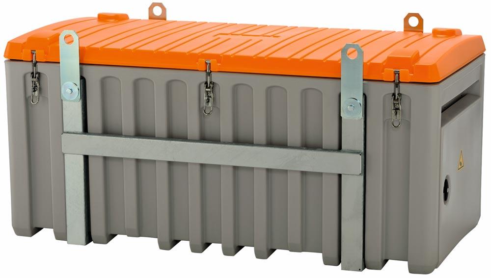 Materialbox, kranbar mit Seitentür, Polyethylen, grau/orange, Volumen 750 l, BxTxH 1700x860x800 mm, Gewicht 76 kg