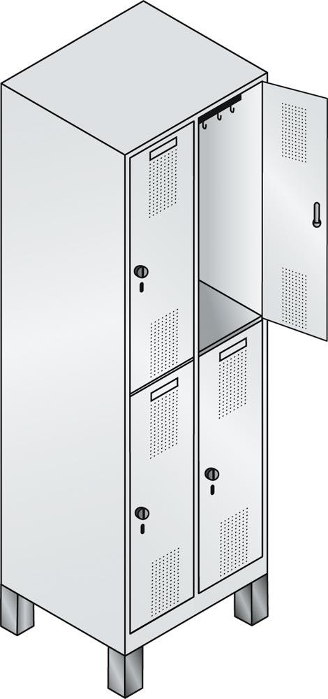 Fächerschrank, Front Stahl, doppelstöckig, 3x2 Fächer, Abt.B 400 mm, Füße, Drehriegel, BxTxH 1200x500x1850 mm, RAL 7035/3003