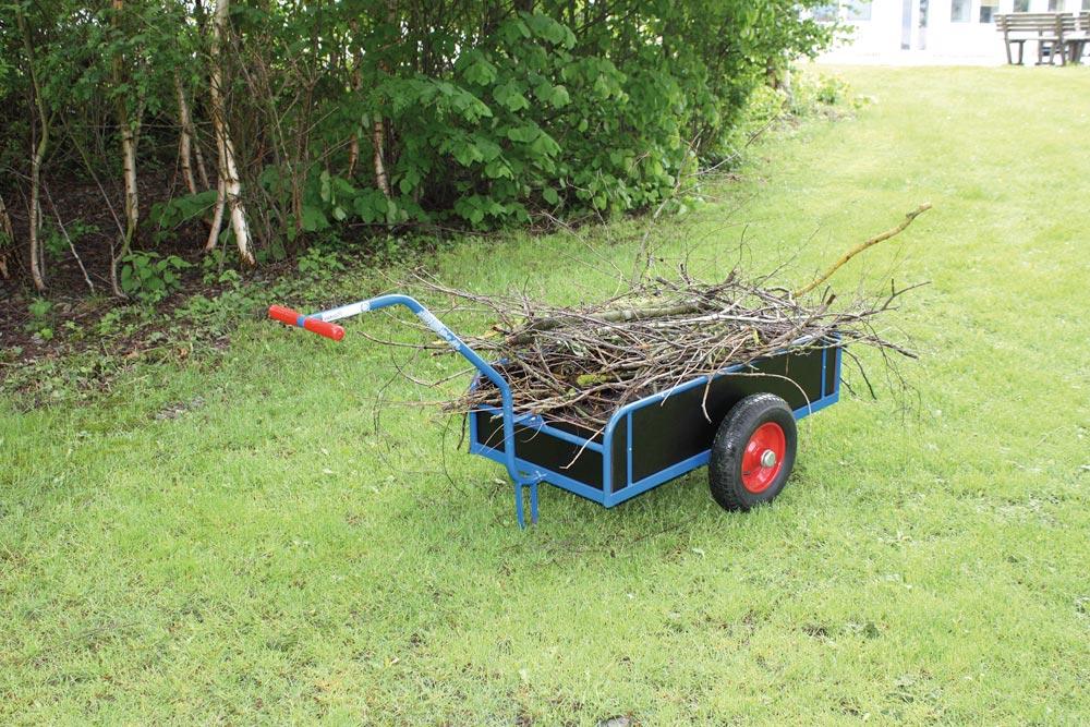 Handkarre mit Bordwänden, Ladefläche LxB 112x535 mm, Bordwand-H 220 mm, Traglast 400 kg, Luftbereifung, RAL 5010 enzianblau