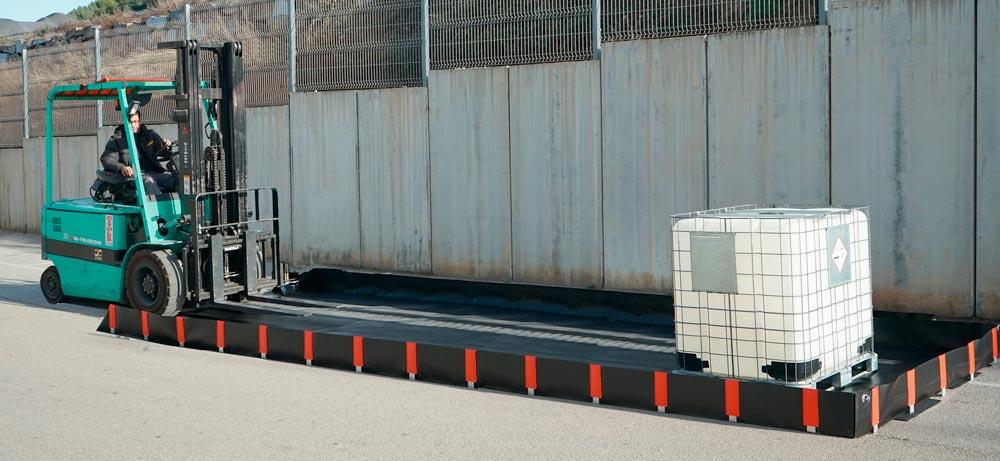 Flexible Auffangwanne, BxTxH 2500x7000x250mm, Aufnahme 4375 Liter, für 1x20 Fuß Container