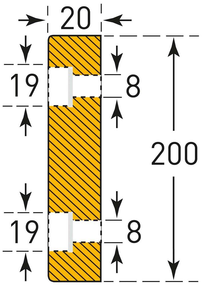 Warn- und Schutzprofil, Flächenschutz, Rechteck, 200x20 mm, gelb/schwarz, selbstklebend, 4 Bohrungen, Länge 500 mm