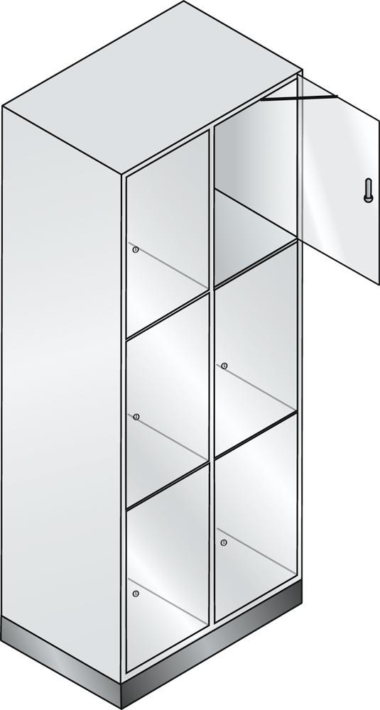 Fächerschrank mit Acrylglastüren, 2x3 Fächer 510 mm, BxTxH 820x500x1750 mm, Schloss, RAL 7021