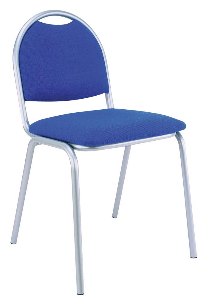 Polsterstuhl, stapelbar, Sitz-BxTxH 420x480x470 mm, Gesamthöhe 865 mm, Bezug blau, Gestell alusilber